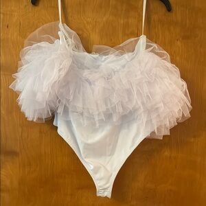 Free People White Ruffled Bodysuit